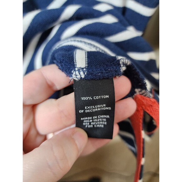 ​Molly & Isadora 4X Navy White Stripe Boat Neck Long Sleeve Tunic Button Detail - Picture 5 of 6